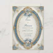Viktorianische Oval Blue Floral Wedding Einladung (Vorne/Hinten)