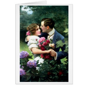 Viktorianische Paare in der Garten-Postkarte