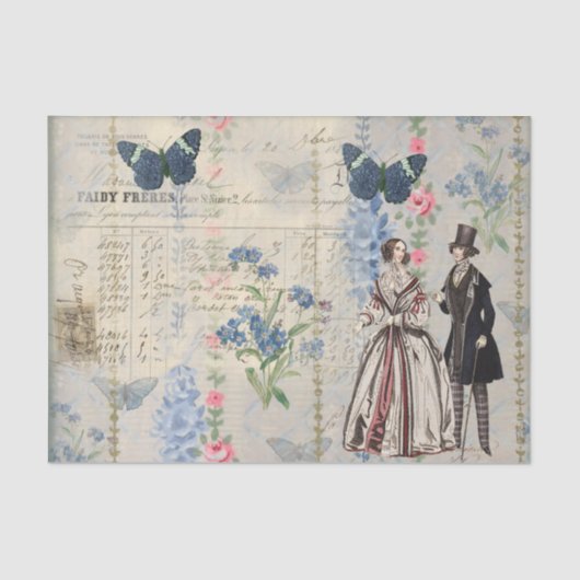 Viktorianische Paare mitten in blauen Schmetterlin Seidenpapier (Vorderseite)