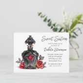 Viktorianische Parfümflasche und Rose | 16 . GEBUR Einladung (Stehend Vorderseite)