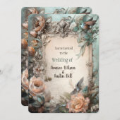 Viktorianische Pastel Pink Blauer Blumenstrauß Ein Einladung (Vorne/Hinten)