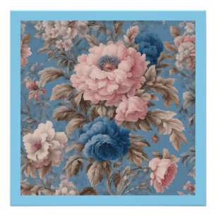 Viktorianische pastellblaue und rosa Blossom Poster