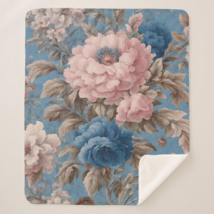 Viktorianische pastellblaue und rosa Blossom Sherpadecke