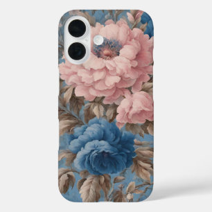 Viktorianische pastellblaue und rosa Blüten iPhone 16 Hülle