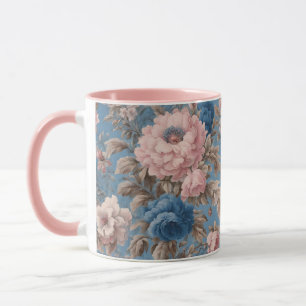 Viktorianische pastellblaue und rosa Blüten Tasse
