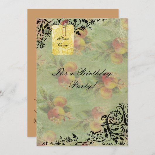 Viktorianische Pfirsichgeburtstagseinladung Einladung (Vorne/Hinten)