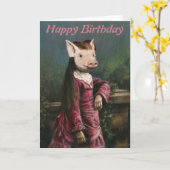 Viktorianische Piglet Girl Geburtstagkarte Karte (Gelbe Blume)