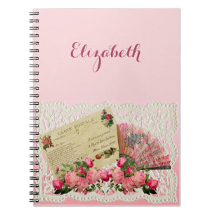 Viktorianische Postkarte, Lüfter, Rose, Spitzen Do Notizblock