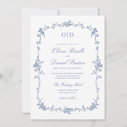 Viktorianische QR Code Floral Wedding Monogram Einladung (Vorderseite)