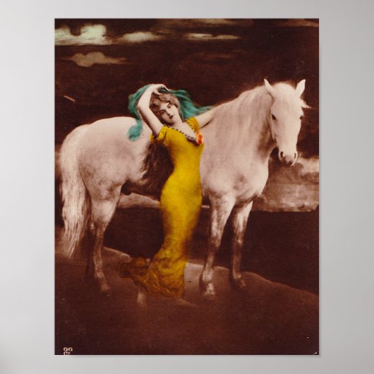 Viktorianische Romantik-Girl mit Weißer Stallion Poster (Vorne)