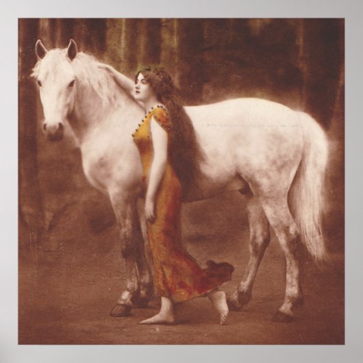 Viktorianische Romantik-Girl mit Weißer Stallion Poster (Vorne)