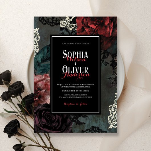 Viktorianische romantische gotische Schwarze Hochz Einladung
