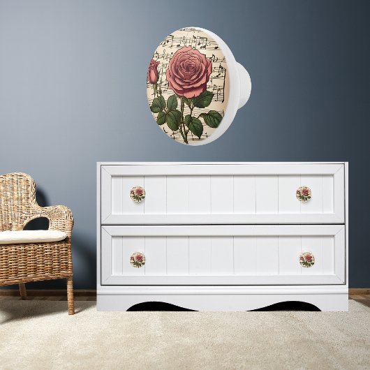 Viktorianische Rosa-Rose auf Notenblättern Keramikknauf