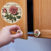 Viktorianische Rosa-Rose auf Notenblättern Keramikknauf