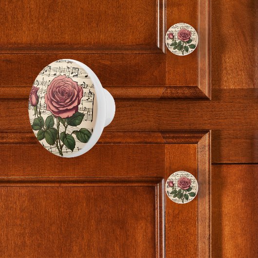 Viktorianische Rosa-Rose auf Notenblättern Keramikknauf