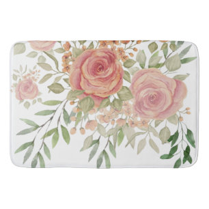 Viktorianische Rosa Rosen Aquarellkunst Badematte