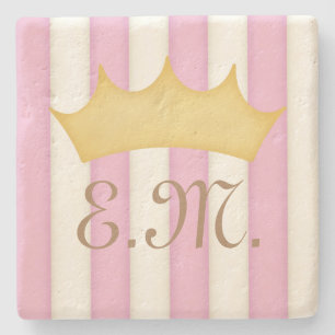 Viktorianische rosa Streifen Kronen-Monogramm-Prin Steinuntersetzer