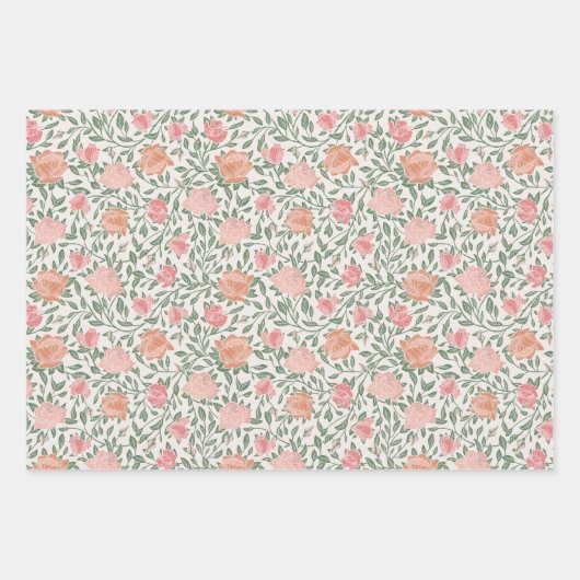 Viktorianische Rosa- und Rosatinrosen gemischt Geschenkpapier Set (Vorderseite)
