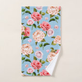 Viktorianische Rose auf blauem Hintergrund Badhandtuch Set (Handtuch)