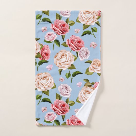 Viktorianische Rose auf blauem Hintergrund Badhandtuch Set (Handtuch)
