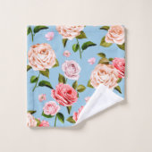 Viktorianische Rose auf blauem Hintergrund Badhandtuch Set (Waschlappen)