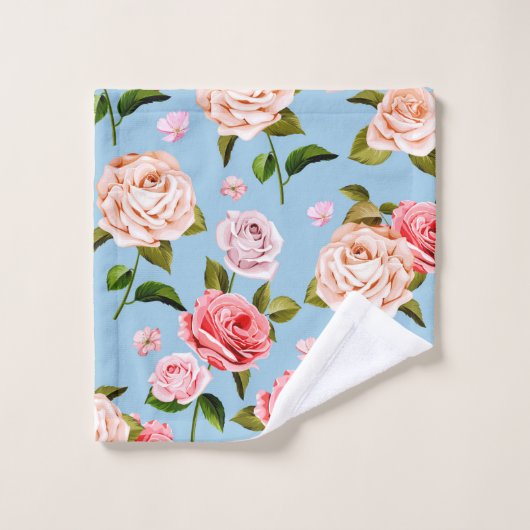 Viktorianische Rose auf blauem Hintergrund Badhandtuch Set (Waschlappen)