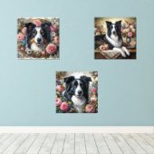 Viktorianische Rose Border Collie Bilderwand Sets (Holzboden)