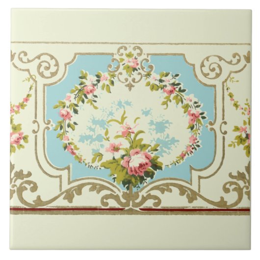 Viktorianische Rose Cluster & Scrolls Border Fliese (Vorderseite)