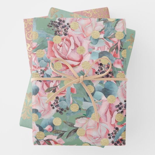 Viktorianische Rose Damast Lilie elegant  Geschenkpapier Set (Beispiel)