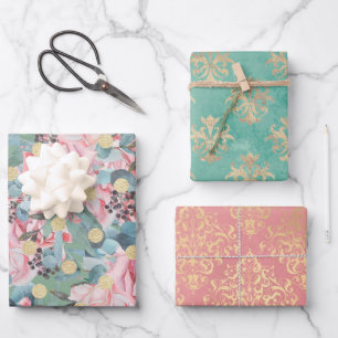 Viktorianische Rose Damast Lilie elegant  Geschenkpapier Set