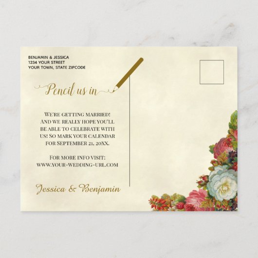 Viktorianische Rose, die den Datumskalender speich Ankündigungspostkarte (Rückseite)