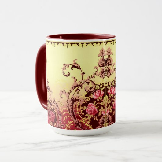 Viktorianische Rose elegante, blumenrote Textilkun Tasse (Vorderseite Links)