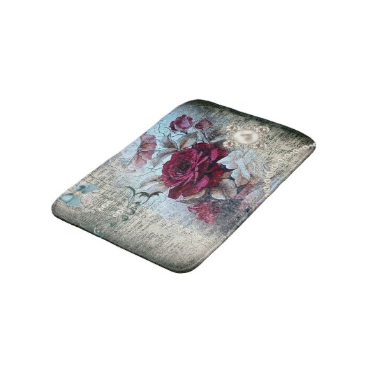 Viktorianische Rose Ephemera Badematte (Schrägansicht)