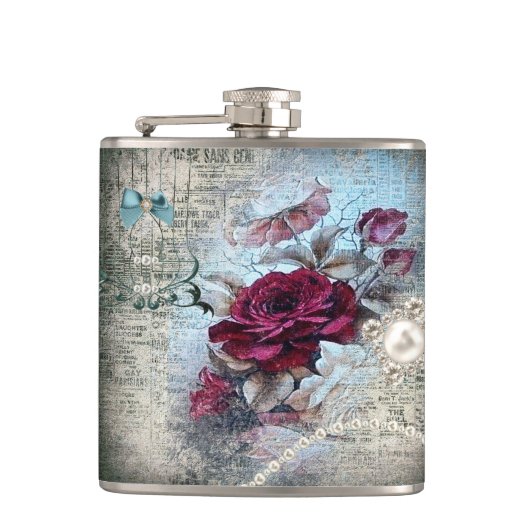 Viktorianische Rose Ephemera Flachmann (Vorderseite)