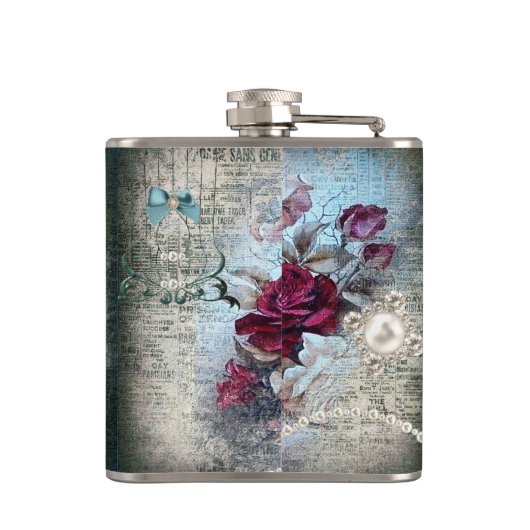 Viktorianische Rose Ephemera Flachmann (Rückseite)