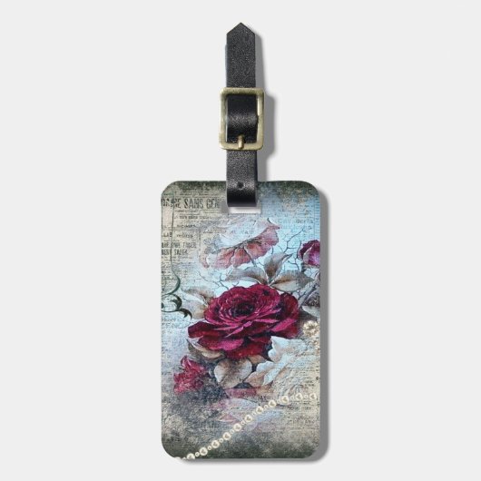 Viktorianische Rose Ephemera Gepäckanhänger (Vorderseite vertikal)