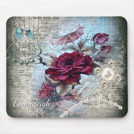 Viktorianische Rose Ephemera Monogram Mousepad (Vorne)
