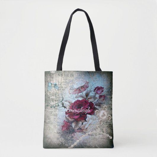 Viktorianische Rose Ephemera Monogram Tasche (Vorderseite)