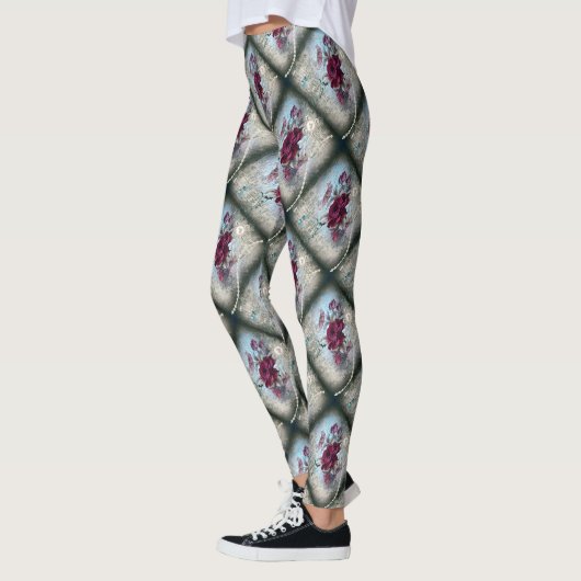 Viktorianische Rose Ephemera Muster Leggings (Links)