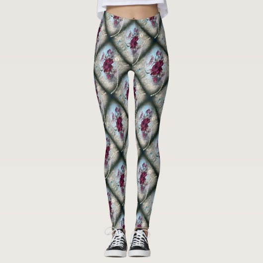 Viktorianische Rose Ephemera Muster Leggings (Vorderseite)