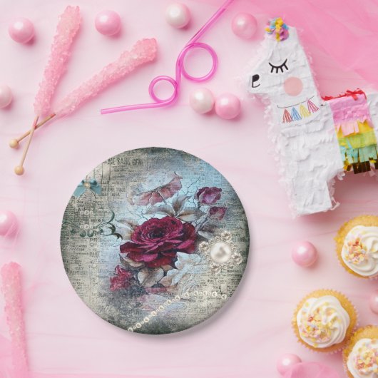 Viktorianische Rose Ephemera Pappteller (Party)