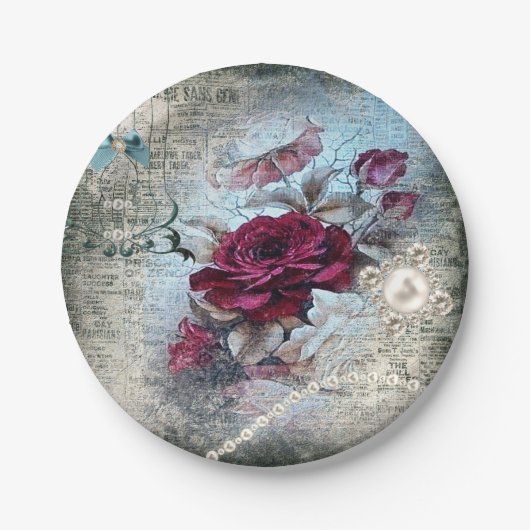 Viktorianische Rose Ephemera Pappteller (Vorderseite)