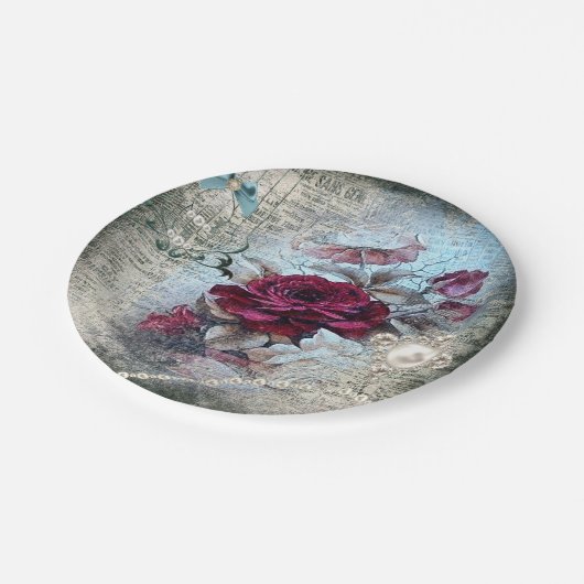 Viktorianische Rose Ephemera Pappteller (Schrägansicht)