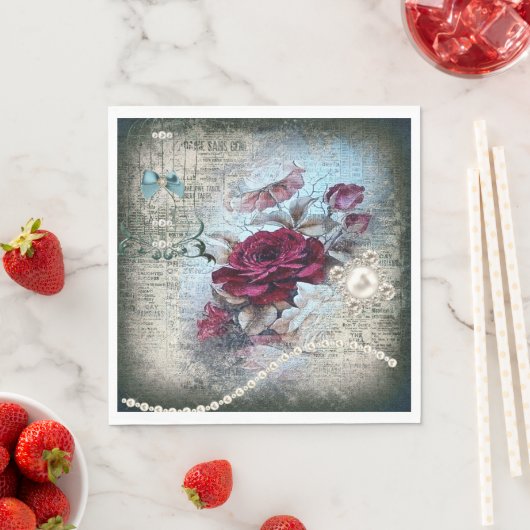 Viktorianische Rose Ephemera Serviette (Beispiel)