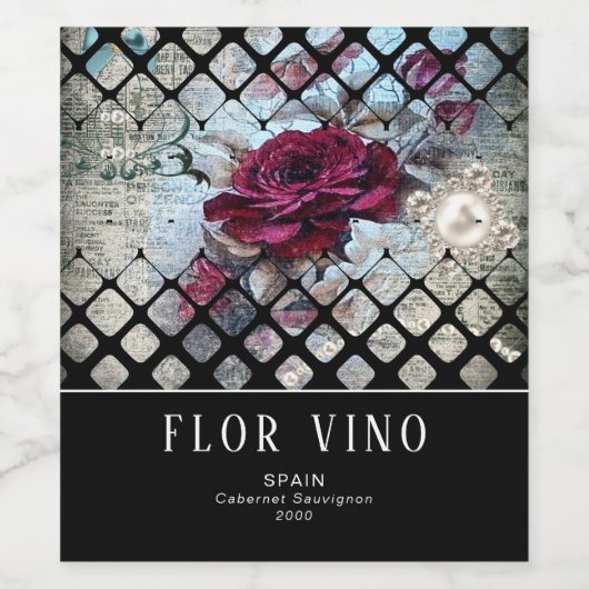 Viktorianische Rose Ephemera Weinetikett (Einzelnes Label)