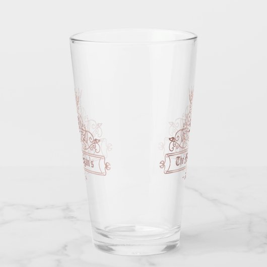 Viktorianische Rose Goldkronen-Monogramm-Pint-Bar Glas (Links)