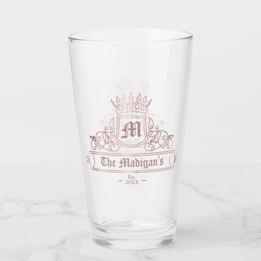 Viktorianische Rose Goldkronen-Monogramm-Pint-Bar Glas (Vorderseite)