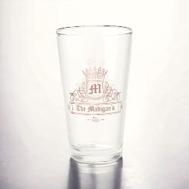 Viktorianische Rose Goldkronen-Monogramm-Pint-Bar Glas