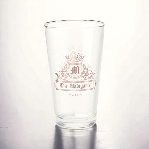 Viktorianische Rose Goldkronen-Monogramm-Pint-Bar Glas