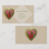 Viktorianische Rose Herz und gestreifte Leinen Visitenkarte (Vorne/Hinten)